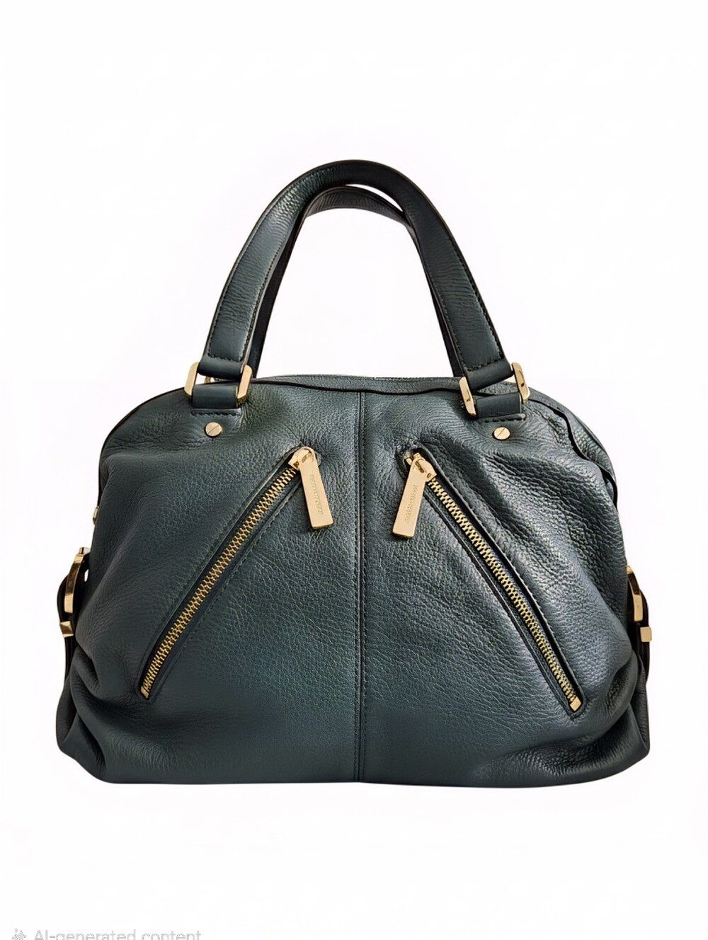 Michael Kors Dark Green Pebbled Leather Shoulder Bag with Gold Hardware
